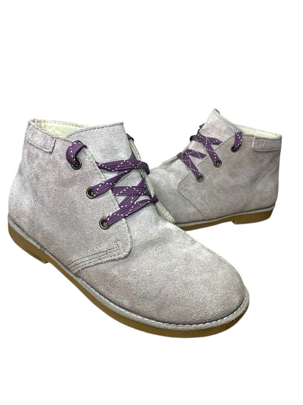 Skechers Kids Suede Chukka Boots Purple Laces Sz 1.5 Stone Gray Booties Shoes